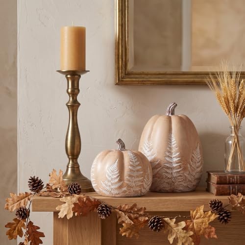 Fall Pumpkins for Decorating, Brown Resin Pumpkin Decor with Leaves Pattern - Image 3