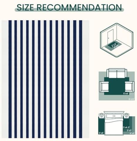 KOZYFLY Striped Rug 3x5 ft Front Door Rugs Blue White Cotton Woven Doormat - Image 3