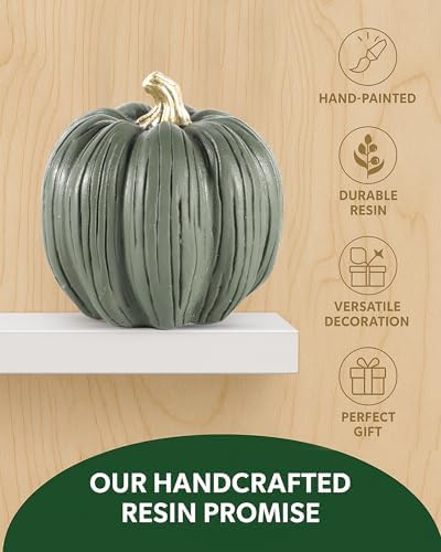 GoGnome Set of 3 Mini Resin Pumpkins – Hand-Painted Fall Harvest Table Decorations in Brown, Orange & Green, 3.5” Autumn Décor for Thanksgiving Day Farmhouse Styling (Multicolor) - Image 5