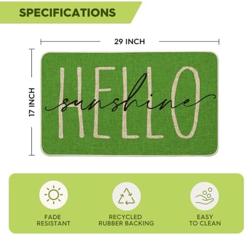 Artoid Mode Green Hello Sunshine Summer Decorative Doormat, Seasonal Spring Holiday Low-Profile Floor Mat Switch Mat for Indoor Outdoor 17 x 29 Inch - Image 3