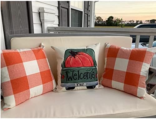 VAKADO Outdoor Fall Throw Pillow Covers 20x20 Set of 2 Orange Buffalo Plaid - Image 6