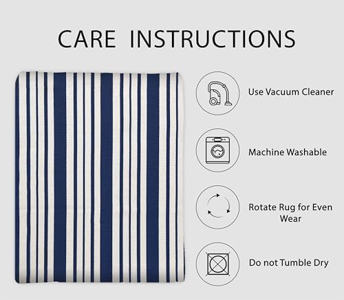 IOHOUZE 2.3x3.6 Striped Outdoor Door Mat, Washable Porch Rug, Navy White - Image 5