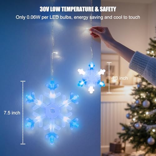 13 Ft 192 LED Snowflake Christmas Icicle Lights with 16 Drops, 8 Modes and Timer, IP65 Waterproof Connectable for Indoor Outdoor House Window, Blue and White - Image 5
