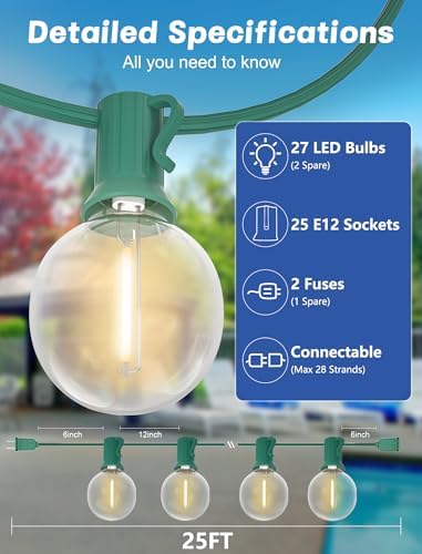 SUNSGNE 25Ft Round Christmas Lights Outdoor, G40 Globe String Lights with 27 LED Clear Lights(2 Spare), Green Wire String Lights for Yard Patio Porch Tent Pergola Backyard Christmas Decorations - Image 2