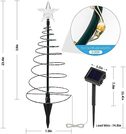 Dynaming 4 Pack Solar Spiral Christmas Trees with Lights, 19" Outdoor Light Up Christmas Pathway Markers with Colorful Lights, Waterproof & Auto On/Off Xmas Decoration for Patio Yard Walkway Driveway - Image 2