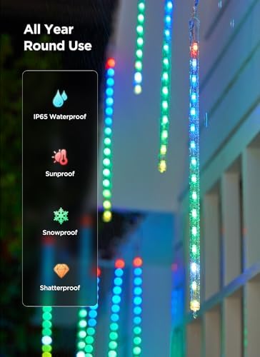 Smart Meteor Shower Lights Outdoor, 16Tube 256LED 24.6ft Color Changing Dripping Icicle Christmas Lights for Outdoor Outside, APP Controlled RGB Customize Display DIY Dynamic Lighting Effec - Image 6