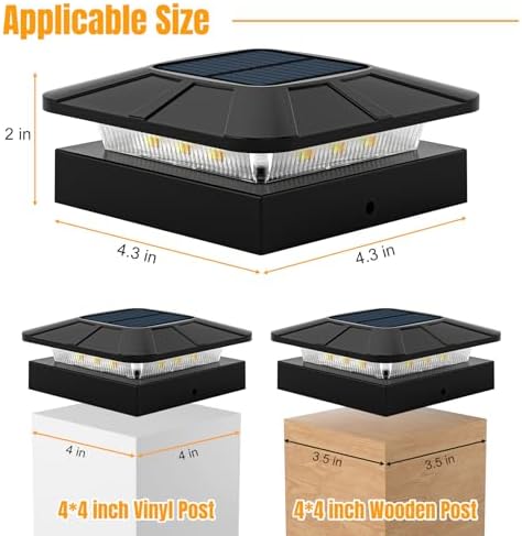4x4 Solar Fence Post Cap Lights Outdoor Waterproof, 8 Pack, Black - Image 4