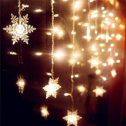 String Lights LED Curtain Light, 96 LED Fairy Hanging String Lights Waterproof Christmas Snowflake Lights with Wireless Control for Outside Indoor Bedroom Party Fence Patio - Warm White - Image 5