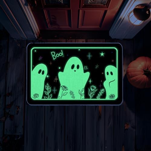 Halloween Door Mat Rug Ghost Decorative Glow in The Dark Doormats Luminous Entrance Rugs Floor Front Mats for Farmhouse Home Kitchen 17 x 27 Inch - Image 4
