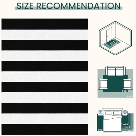 KOZYFLY Black and White Area Rug 3x5 Ft Washable - Image 3
