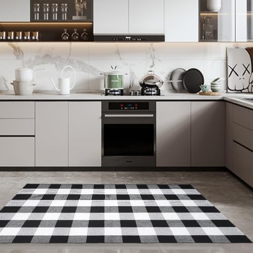 Buffalo Plaid Area Rug 3x5 Ft, Black White Indoor Outdoor Rug - Image 6