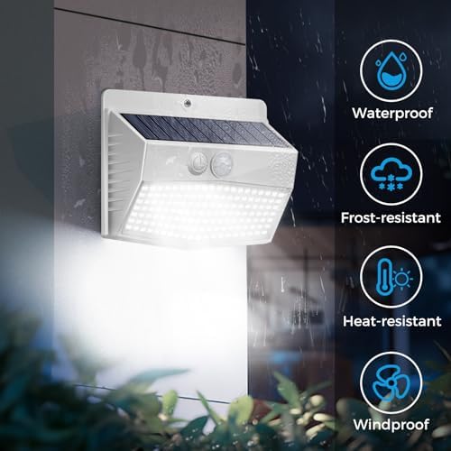 [4 Packs] Solar Outdoor Lights Motion Sensor Solar Security Lights Waterproof with 3 Lighting Modes Solar Powered Wall Lights Outside for Garden Fence Yard,White - Image 4