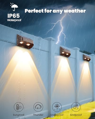 Brighter Solar Fence Lights-3000/4000/6000K 3 Mode,Solar Lights Outdoor Waterproof,Dusk to Dawn Deck Light, Outdoor Lighting for Backyard/Railing/Wall/Step/Patio(8 Pack,Brown) - Image 6