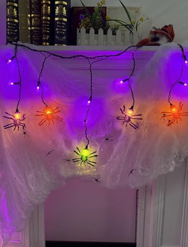 7Ft Halloween Spider Curtain String Lights Outdoor Waterproof, 25LED Plug-in Halloween Decorations with 10 Colorful Spider Lights, Spooky Party Decor for Haunted House, Patio, Porch, Yard, Window - Image 4