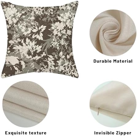 Boho Outdoor Grey Brown Floral Vintage Pillow Covers 18x18 Set of 2 - Image 7