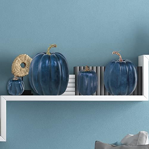 Winlyn 7 Pcs Assorted Sizes Navy Blue Artificial Pumpkins Decorative Dark Blue Pumpkins Faux Foam Pumpkins for Gifts Fall Baby Shower Thanksgiving Halloween Table Centerpiece Shelf Mantel Decoration - Image 7