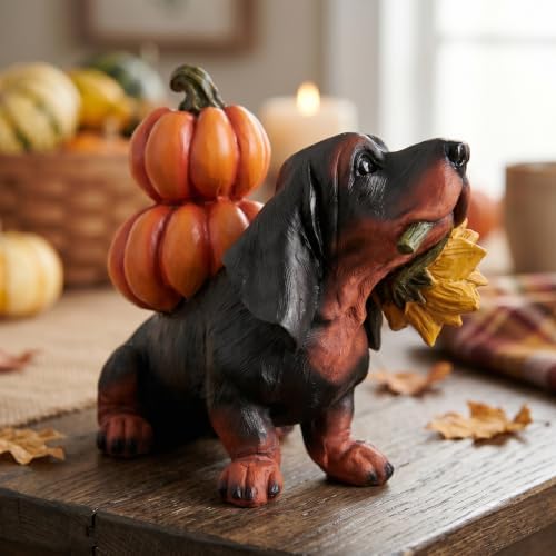 Thanksgiving Dachshund Dog Statue, Fall Pumpkin Dog Figurine Decor - Image 4