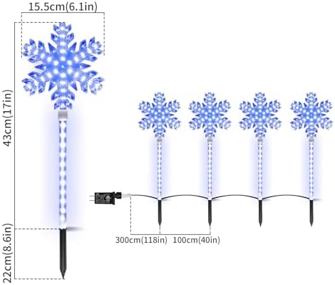 Ultra-Bright Shooting 17" 568 LED Snowflake Lawn Stake Light 4 Stakes Total Christmas Outdoor Decoration with UL Standard Adaptor for Outdoor Pathway Lawn Holiday Party Home(White and Blue) - Image 2