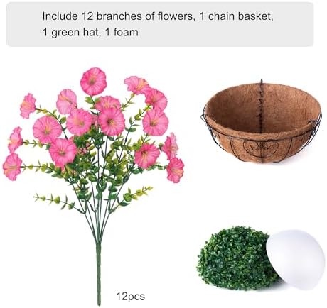 Ivydale Artificial Faux Hanging Plants Flowers Basket for Outdoors Outside Fall Decoration, Silk Pink Morning Glory in Planter UV Resistant Look Real Fake Flowers for Porch Patio Balcony Home Yard - Image 4