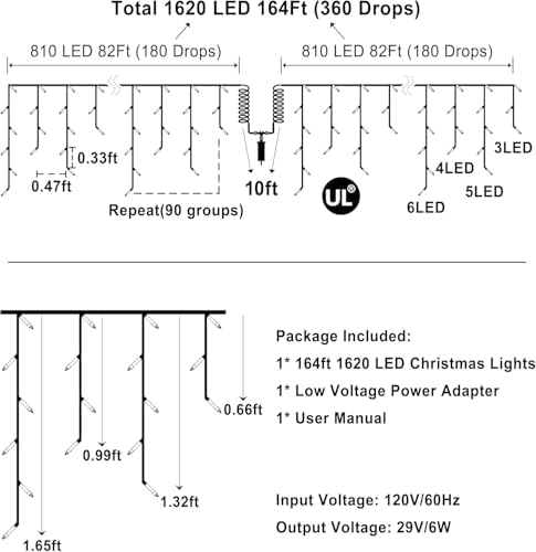 164FT 1620 LED Outdoor Christmas Lights - 360 Ice Drops, 12 Pro Modes - Image 6