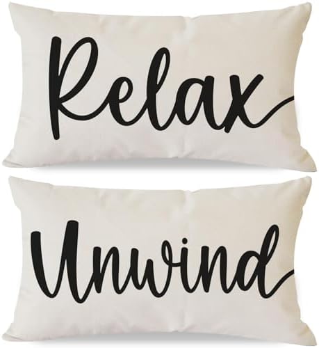 Decorative Throw Pillow Covers 12x20 Set of 2 Relax Unwind, Cream by HERHOME