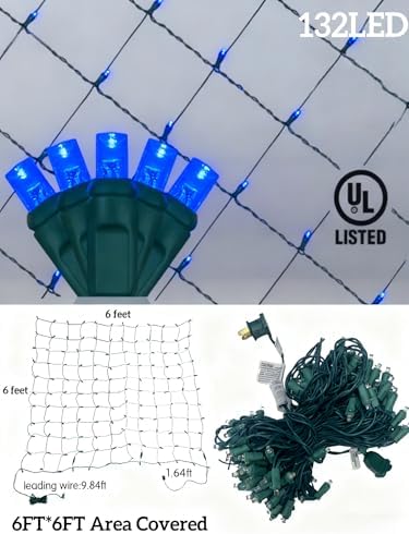 Led Christmas Net Lights for Bushes, 132LED 6FT x 6FT Connectable UL Certified Net Lights for Bushes Tree Shrubs Xmas Trunk Green Wire Christmas Decorations - Image 7
