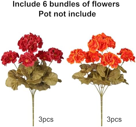 Fake Geraniums Artificial Flowers for Outdoors Fall Autumn Decoration, 6 Bundles Silk Geraniums Look Real Faux Fall Flowers Plants for Front Door Garden Planter Patio Balcony Yard Home Indoor, Mix - Image 5
