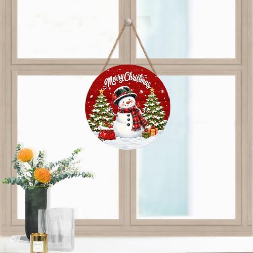 Merry Christmas Sign for Front Door Decor Winter Snowman Snowflake Welcome - Image 6