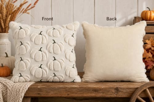 Fall Pillow Covers 20x20 Set of 2 Beige Pumpkin Decorations for Home - Image 5