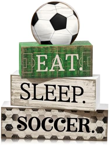 Yuntau 4 Pcs Soccer Table Decor Wooden Sign, Rustic Tiered Tray Decor by Yuntau