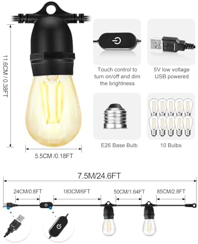 BRIMAX 24.6Ft USB Powered String Lights,10 LED Bulb Waterproof&Shatterproof - Image 5