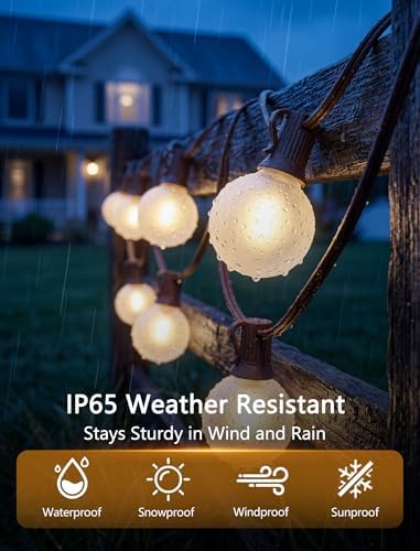 SUNSGNE 50FT Brown Outdoor Edison String Lights, Waterproof Shatterproof LED Globe String Lights with 50 G40 LED Frosted White Bulbs for Backyard Patio Porch Balcony Party Decor, E12 Base - Image 3