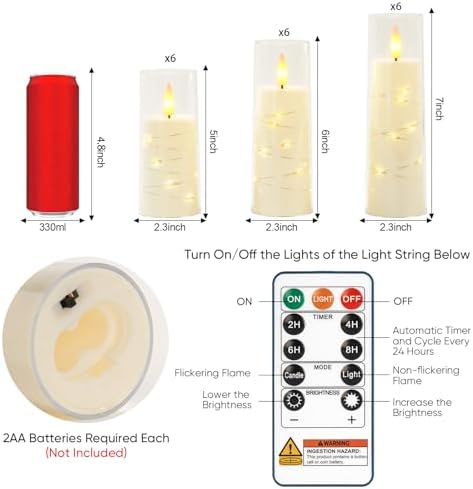 Raycare 18 Pcs Flameless Battery Operated Pillar Candles with Remote Timer - Image 6