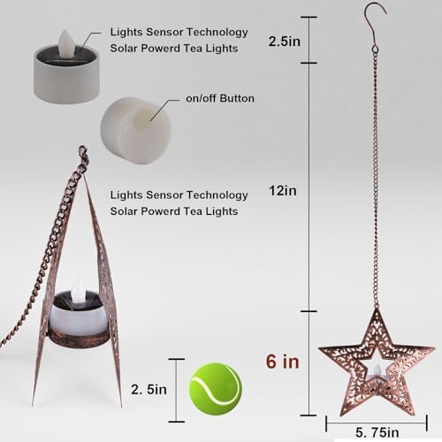 Hanging Solar Lights for Trees Outside, 4 Pack 6-Inch Hanging Star Lanterns with Solar Tea Lights Outdoor Waterproof, Icetry Star Light, Tree Lanterns Decoration for Porch Patio Pergolas Yard - Image 5