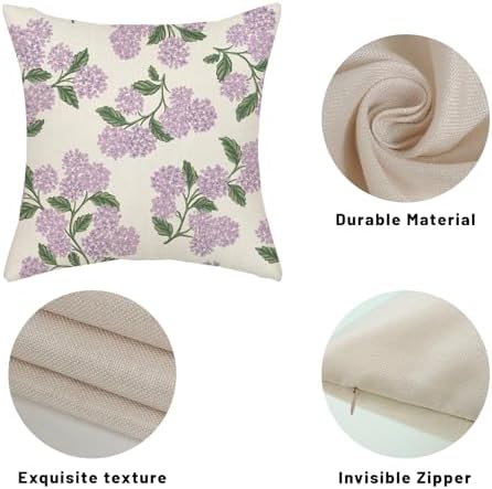 Purple Pink Pillow Covers 24x24 Inch 2 Pcs Green Hydrangea Flower Decor Throw Pillows Vintage Floral Seasonal Spring Summer Outdoor Decoration Pillowcase Linen Cushion Cover for Couch Sofa - Image 7