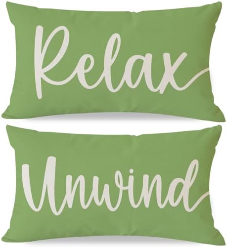 Throw Pillow Covers 12x20 Inch Set of 2 Relax Unwind, Apple Green by HERHOME