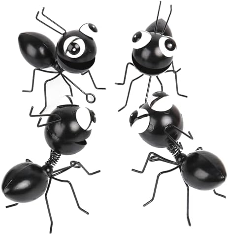 Cruis Cuka Metal Yard Art Garden Decor Cute Ant Outdoor Fence Decorations Lawn Ornaments - Set of 4 Black - Image 3