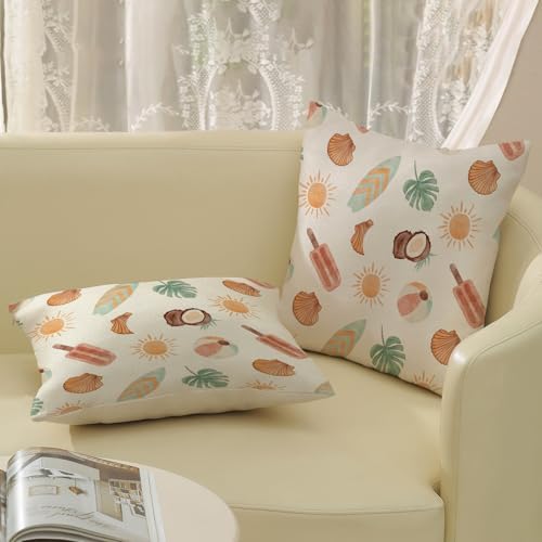 Summer Pillow Covers 16x16 Set of 2 Tropical Coastal Beach Outdoor Throw Pillows Sun Sunshine Monstera Palm Leaf Ice Cream Decorative Pillow Cases Farmhouse Cushion Case for Couch Home Decor - Image 5