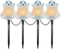 Oviejo Halloween Decorations - Set of 4 Ghost Pathway Stake Lights with C7 Clear Bulbs, 7Ft Waterproof Yard Stakes for Lawn Walkway Driveway Markers by Oviejo