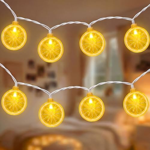 Lemon String Lights, 8.5Ft Summer Patio String Lights with 10 LED Yellow Lemon Slice Lights, Hanging Waterproof Connectable Outdoor Decorative Lights for Indoor Home Garden Christmas Wedding Party by Doratale