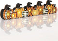 Yousoontic Fall Pumpkin Decor, LED Lighted Fall Table Centerpieces, Retro Plaid Leopard Wooden Pumpkin Sign Decorations 3D Block Farmhouse Decor for Autumn Harvest Thanksgiving Home Mantel Party by Yousoontic