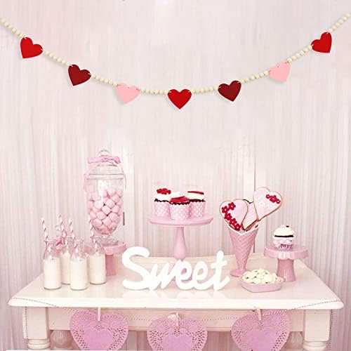 DAZONGE Valentines Day Decorations, Wood Bead Garland with Felt Hearts for Valentine Decor, Red and Pink Farmhouse Valentine’s Day Banner for Wedding, Anniversary Decorations - Image 5