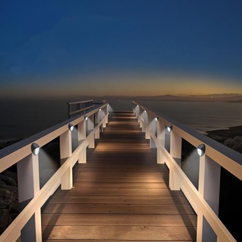 8 Pack Outdoor Fence Solar Lights, IP68 Waterproof Solar Step Lamps, for Backyard, Garden, Pathway, Porch, Patio, Driveway, Walkway, Railing - Yellow Light - Image 4