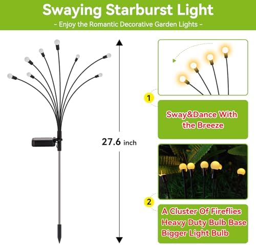 Solar Garden Lights Outdoor Waterproof, 6 Pack 48 LED Swaying Light Firefly Light Outdoor Decor Lights for Garden Gifts for Pathway Party Christmas Decoration, Warm White - Image 2