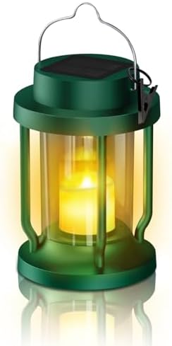 Solar Lantern Outdoor & Indoor Use – Hanging Solar Lights with Realistic Flickering Flameless Candle, Weatherproof for Gardens, Patios, Trees, and Lawns (Green, 1 Pack) by Unknown