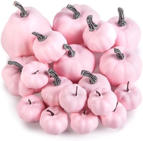 DomeStar 18 PCS Assorted Pink Foam Pumpkins for Decoration, Pink Pumpkins by DOMESTAR
