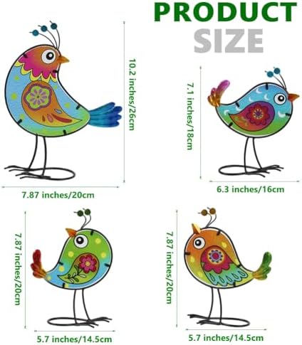 4 Pack Bird Garden Decor for Outside, Glass & Metal Yard Art Decoration for Porch Patio, Garden Statues Sculpture Gifts for Grandma Mom Women (Colorful) - Image 7