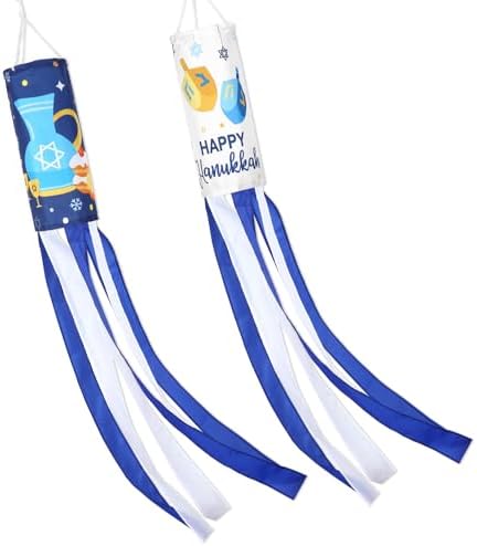 NOVWANG 2 Pack Hanukkah Wind Socks, 40 Inch Happy Hanukkah Windsock Outdoor Hanging Decoration for Garden Yard Porch Patio Home Holiday Decor by NOVWANG