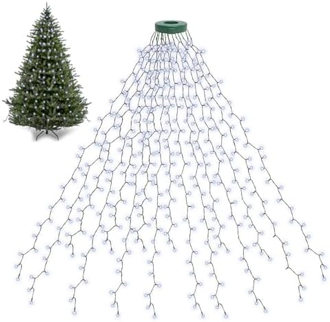 BOLWEO Christmas Tree Lights 592LED 16 Lines 8 Modes for 8 ft Tree, UL Certified Indoor/Outdoor Christmas Decorations 16 * 9.8ft Drops Cool White by BOLWEO