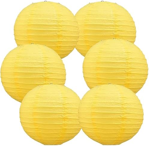 BEISHIDA 12 Inch Yellow Paper Lanterns 6Packs Hanging Round Chinese Lantern by Beishida